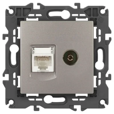 Розетка компьютерная + телевизионная Elegance 14-3110-16 RJ45+TV титан Эра Б0065768