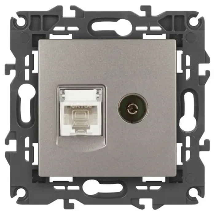 Розетка компьютерная + телевизионная Elegance 14-3110-16 RJ45+TV титан Эра Б0065768