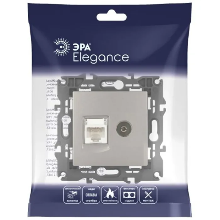 Розетка компьютерная + телевизионная Elegance 14-3110-16 RJ45+TV титан Эра Б0065768