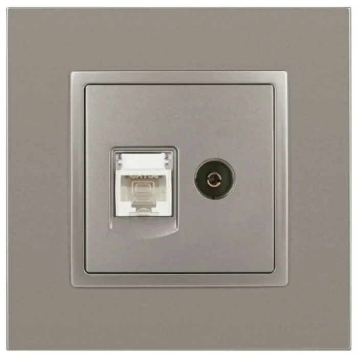 Розетка компьютерная + телевизионная Elegance 14-3110-16 RJ45+TV титан Эра Б0065768