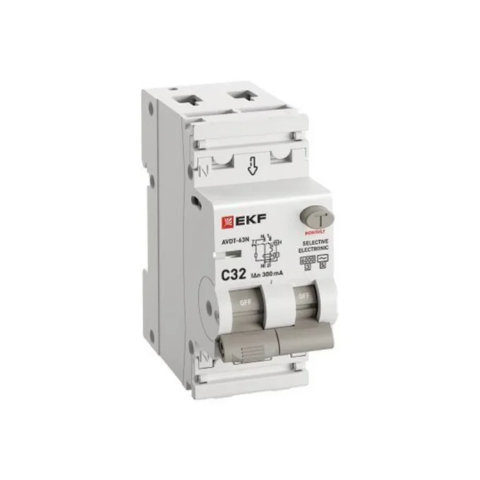 Выключатель автоматический дифференциального тока 2п (1P+N) C 32А 300мА тип AC 6кА АВДТ-63N (S) селект. (электрон.) PROxima EKF D63N26ES32C300