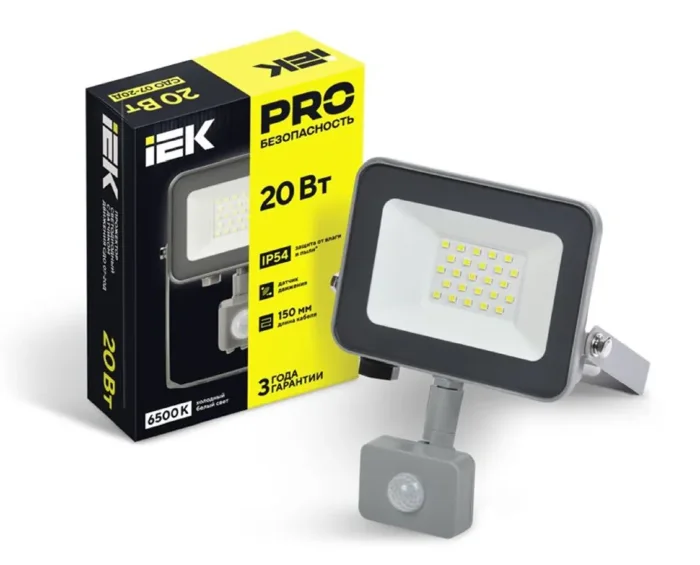 Прожектор светодиодный СДО 07-20Д 20Вт 6500К IP54 с датчиком движ. сер. IEK LPDO702-20-K03
