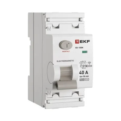 Выключатель дифференциального тока 2п 40А 30мА тип AC 6кА ВД-100N электромех. PROxima EKF E1026M4030