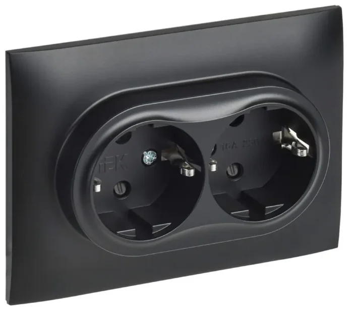 Розетка 2-м SKANDY 16А с заземл. защ. шторки в сборе SK-R07Bl черн. IEK SK-R24-16-K02-F