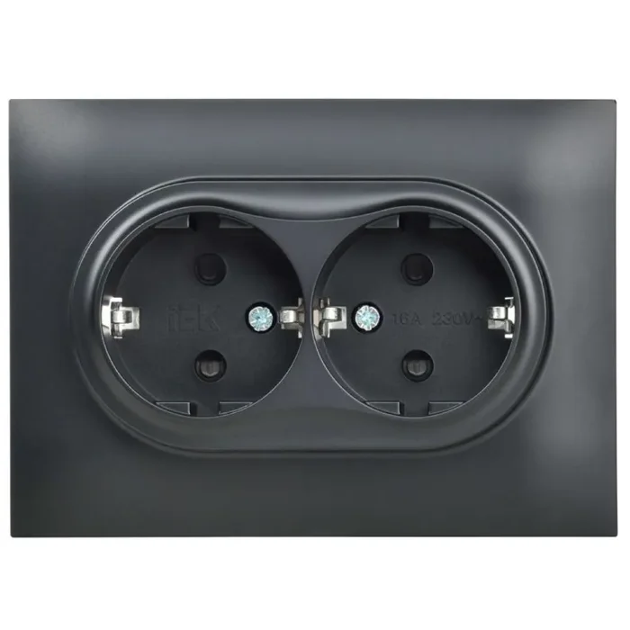 Розетка 2-м SKANDY 16А с заземл. защ. шторки в сборе SK-R07Bl черн. IEK SK-R24-16-K02-F