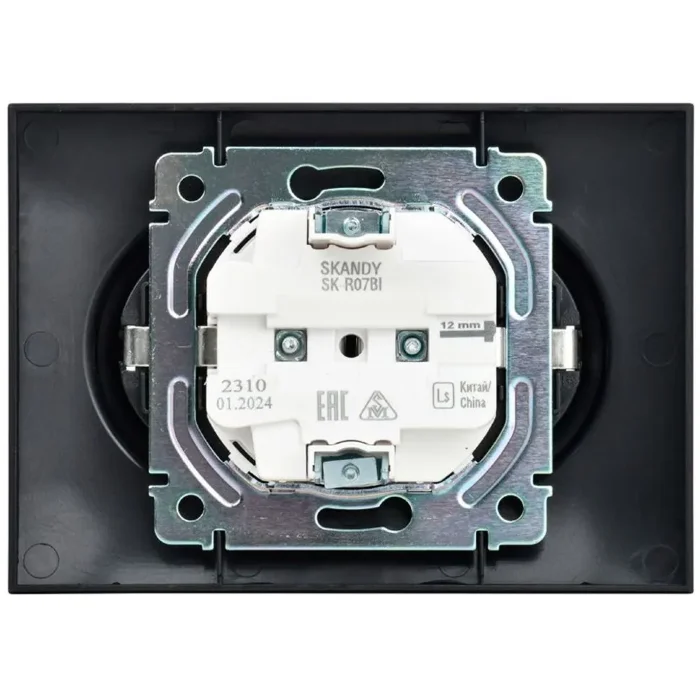 Розетка 2-м SKANDY 16А с заземл. защ. шторки в сборе SK-R07Bl черн. IEK SK-R24-16-K02-F