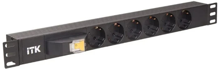 Блок розеток 6 мест PDU (немец. станд.) с автоматом 1U вход С14 без шнура ITK PH21-6D3