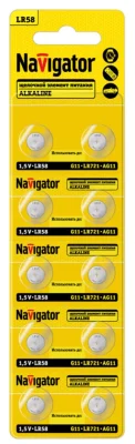 Элемент питания алкалиновый "таблетка" 95 667 NBT-10 (LR58 AG11 LR721 BP10) (блист.10шт) Navigator 95667