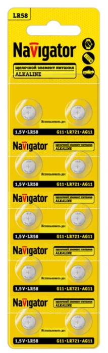 Элемент питания алкалиновый "таблетка" 95 667 NBT-10 (LR58 AG11 LR721 BP10) (блист.10шт) Navigator 95667