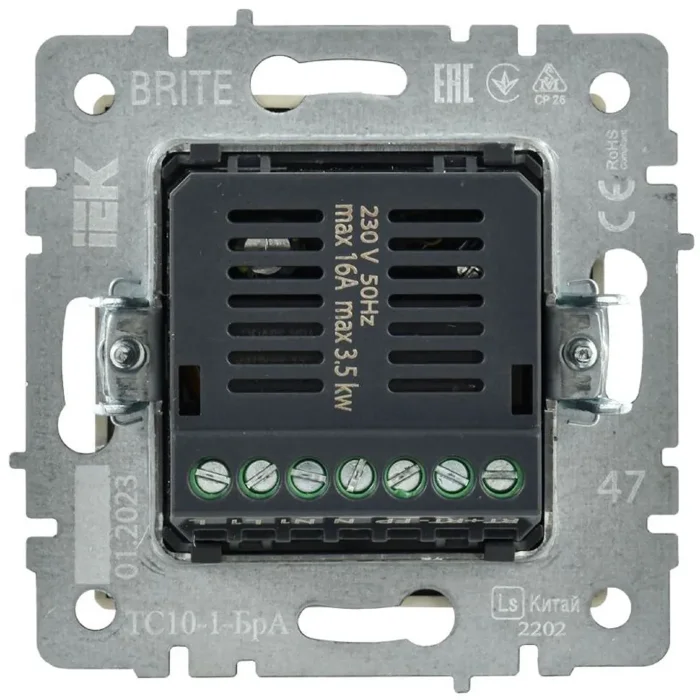 Термостат электронный с индик. BRITE СП IP20 ТС10-1-БрА механизм алюм. IEK BR-RT11-K47