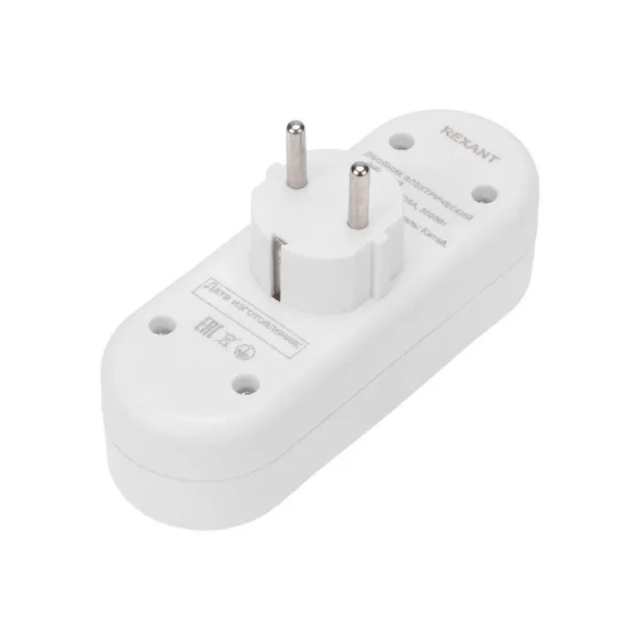 Двойник электрический линейный 16А с/з+2 USB-порта 2.4А бел. Rexant 11-1090