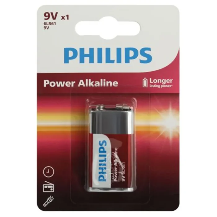 Элемент питания алкалиновый "крона" 6LR61 9В Power (блист. 1шт) Philips Б0062717