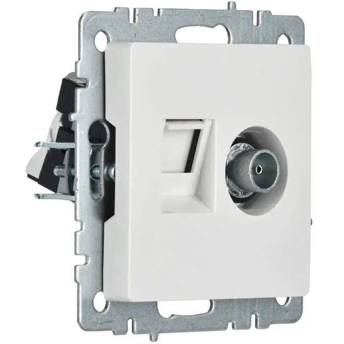 Розетка компьютерная + телевизионная 2-м Brite РТВ/РК12-БрБ RJ45 кат.5E + TV механизм бел. IEK BR-AK20-1-K01