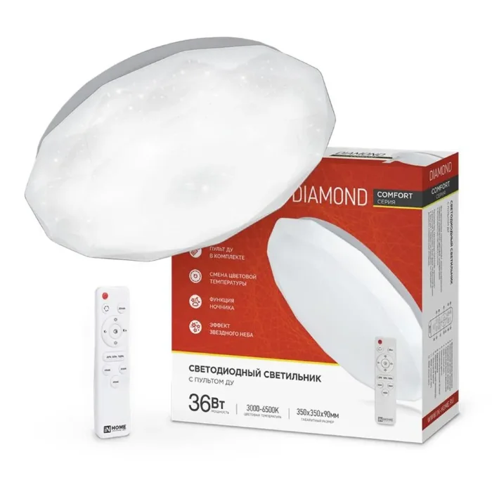 Светильник светодиодный COMFORT DIAMOND 36Вт 3000-6500К 2900лм 230В 330х80мм с пультом ДУ IN HOME 4690612035031