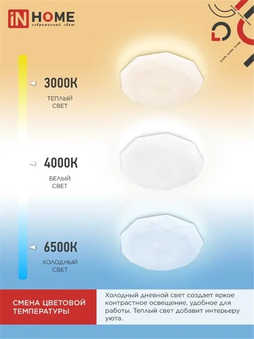 Светильник светодиодный COMFORT DIAMOND 36Вт 3000-6500К 2900лм 230В 330х80мм с пультом ДУ IN HOME 4690612035031