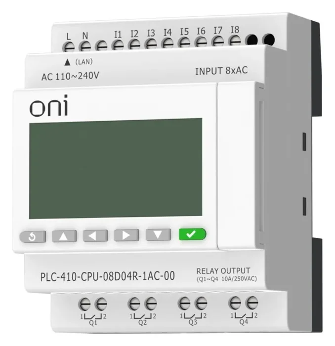 Модуль ЦПУ ПЛК 410 8 DI 4 RO 220В AC с Ethernet портом с экраном ONI PLC-410-CPU-08D04R-1AC-00