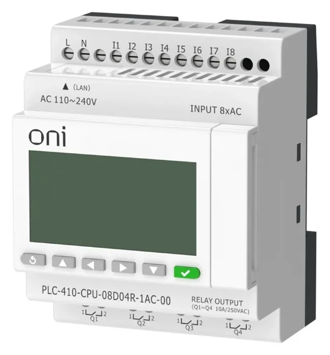 Модуль ЦПУ ПЛК 410 8 DI 4 RO 220В AC с Ethernet портом с экраном ONI PLC-410-CPU-08D04R-1AC-00