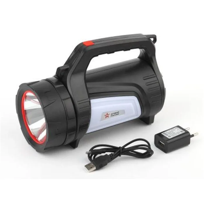 Фонарь-прожектор аккумуляторный Армия России Шмель PA-702 10Вт + боков. свет красн. маяк USB powerbank литиевый Эра Б0033764