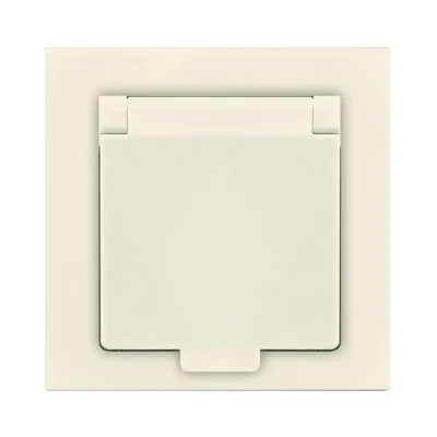 Розетка 1-м СП Афина 16А IP20 с заземл. с крышкой в сборе сл. кость (ivory) Universal A0029-I