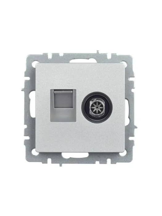 Розетка компьютерная + телевизионная 2-м Brite РТВ/РК12-БрА RJ45 кат.5E + TV механизм алюм. IEK BR-AK20-1-K47