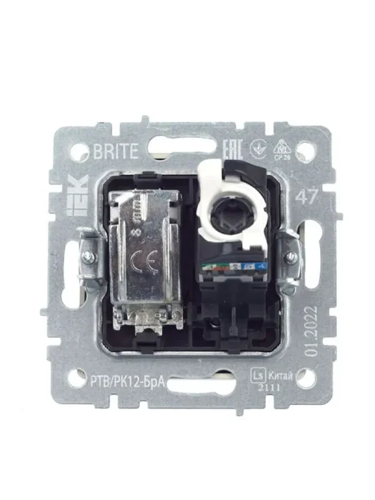 Розетка компьютерная + телевизионная 2-м Brite РТВ/РК12-БрА RJ45 кат.5E + TV механизм алюм. IEK BR-AK20-1-K47