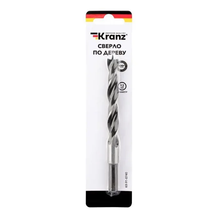 Сверло по дереву 12х150мм цилиндрический хвостовик Kranz KR-91-0740