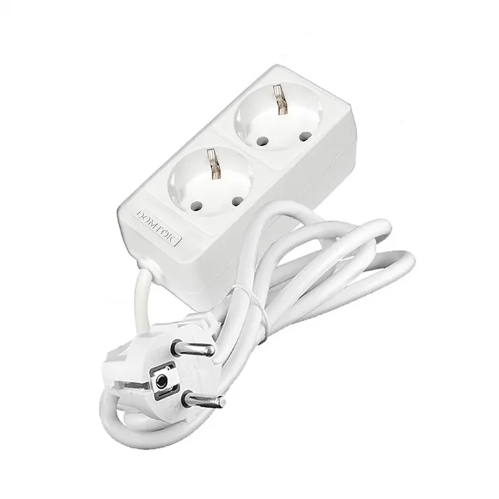 Удлинитель 2х1.5м с заземл. 16А IP20 3.5кВт ПВС 3х1 бел. DOMTOK 2384