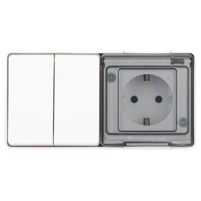 Блок розетка с выключателем Эксперт 11-7502-01 двойн. IP55 16A(10AX)-250В ОУ белый Эра Б0063270