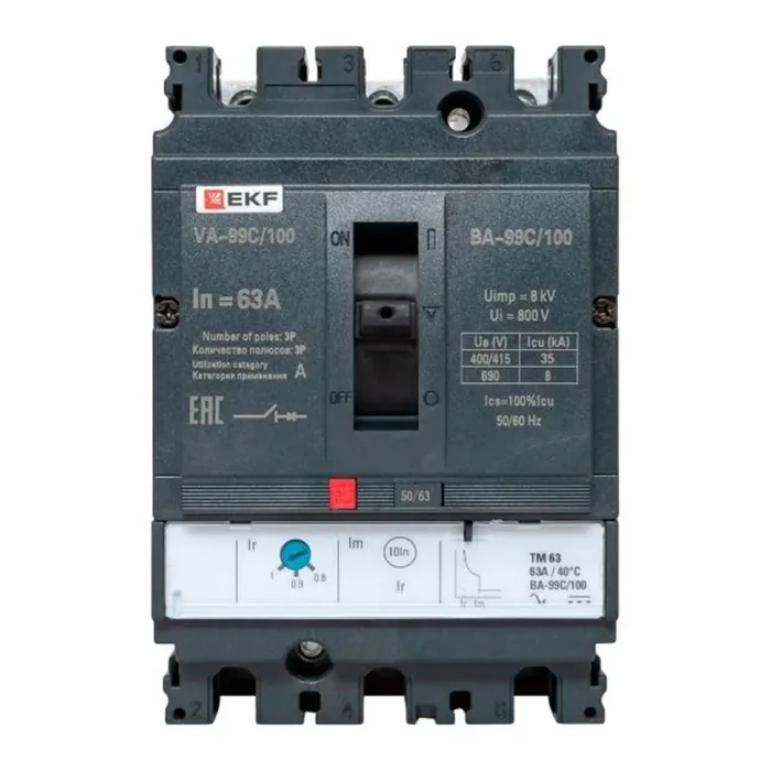 Выключатель автоматический 3п 100/63А 36кА ВА-99C Compact NS PROxima EKF mccb99C-100-63