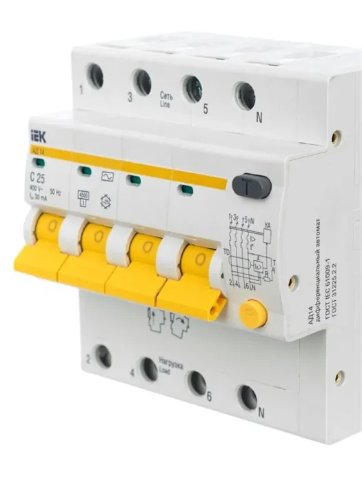 Выключатель автоматический дифференциального тока 4п C 25А 30мА тип AC 4.5кА АД-14 KARAT IEK MAD10-4-025-C-030