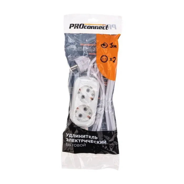 Удлинитель 2х3м с заземл. 3х0.75 бел. PROCONNECT 13-4203