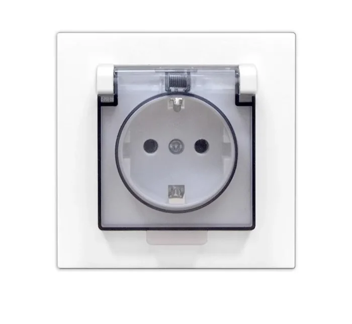 Розетка 1-м СП Афина 16А IP20 с заземл. с прозр. крышкой в сборе бел. Universal A0030