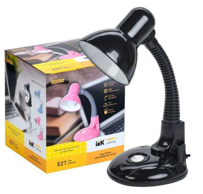 Светильник настольный 1005 с кармашком Е27 черн. IEK LNNL5-1005-2-VV-40-K02
