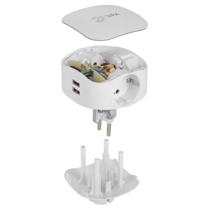 Разветвитель 3-м с заземл. 16А IP20 SP-3e-USB-2A 220В + 2хUSB 2000мА защ. шторки бел. Эра Б0015243