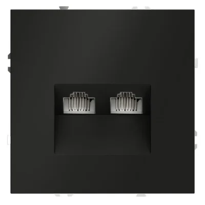 Розетка компьютерная 2-м СП S70 RJ45 + RJ45 кат.6 механизм черн. матов. Voltum VLS060208