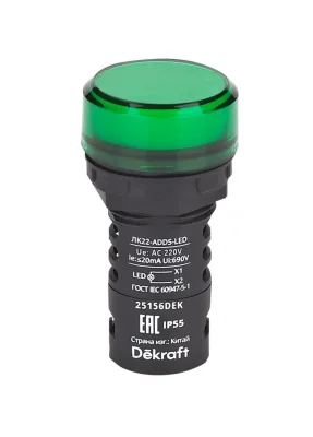 Лампа коммутационная ADDS ЛК-22 d22 220В AC IP55 LED зел. DEKraft 25156DEK
