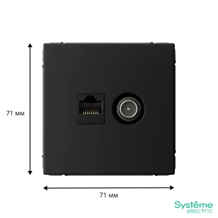 Розетка компьютерная + телевизионная 2-м ArtGallery RJ45 + TV кат.5E карбон SE GAL001089