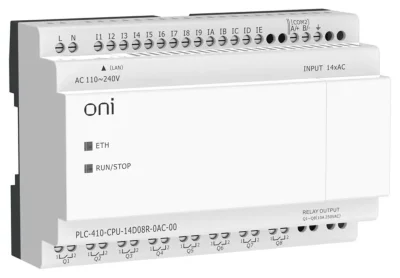 Модуль ЦПУ ПЛК 410 14 DI 8 RO 220В AC с Ethernet портом без экрана ONI PLC-410-CPU-14D08R-0AC-00