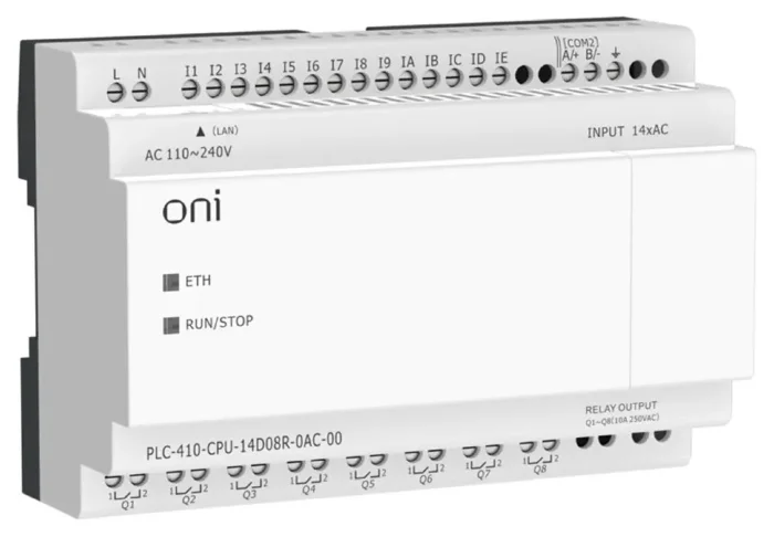 Модуль ЦПУ ПЛК 410 14 DI 8 RO 220В AC с Ethernet портом без экрана ONI PLC-410-CPU-14D08R-0AC-00
