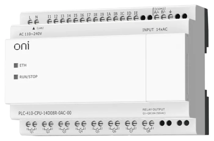 Модуль ЦПУ ПЛК 410 14 DI 8 RO 220В AC с Ethernet портом без экрана ONI PLC-410-CPU-14D08R-0AC-00