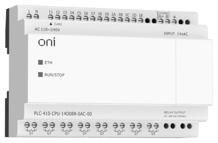 Модуль ЦПУ ПЛК 410 14 DI 8 RO 220В AC с Ethernet портом без экрана ONI PLC-410-CPU-14D08R-0AC-00