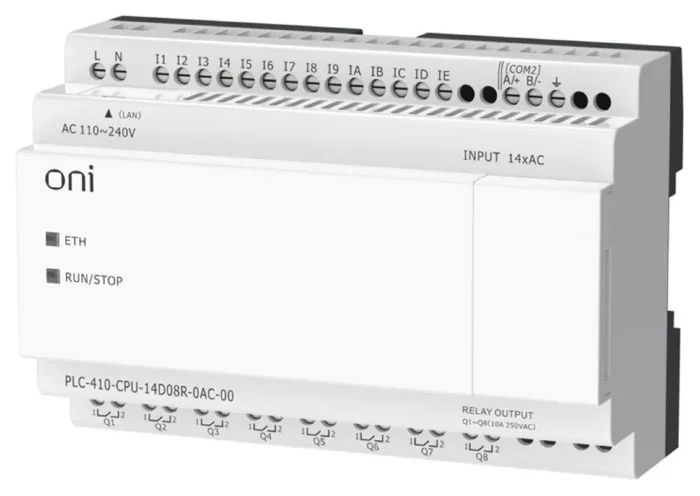 Модуль ЦПУ ПЛК 410 14 DI 8 RO 220В AC с Ethernet портом без экрана ONI PLC-410-CPU-14D08R-0AC-00