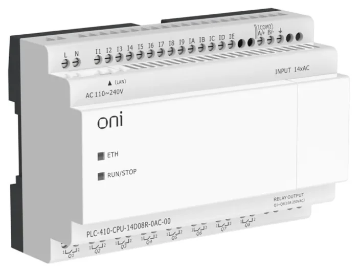 Модуль ЦПУ ПЛК 410 14 DI 8 RO 220В AC с Ethernet портом без экрана ONI PLC-410-CPU-14D08R-0AC-00