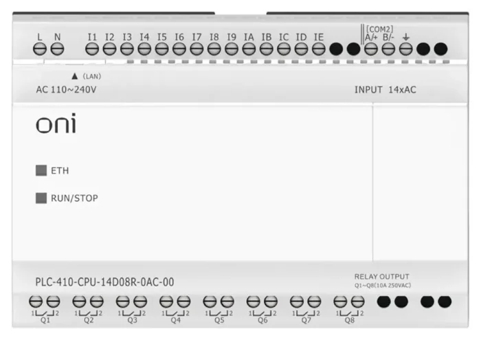 Модуль ЦПУ ПЛК 410 14 DI 8 RO 220В AC с Ethernet портом без экрана ONI PLC-410-CPU-14D08R-0AC-00