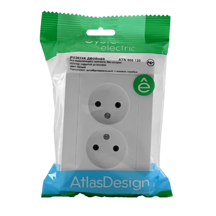 Розетка 2-м СП AtlasDesign 16А IP20 без заземл. в сборе бел. SE ATN000120