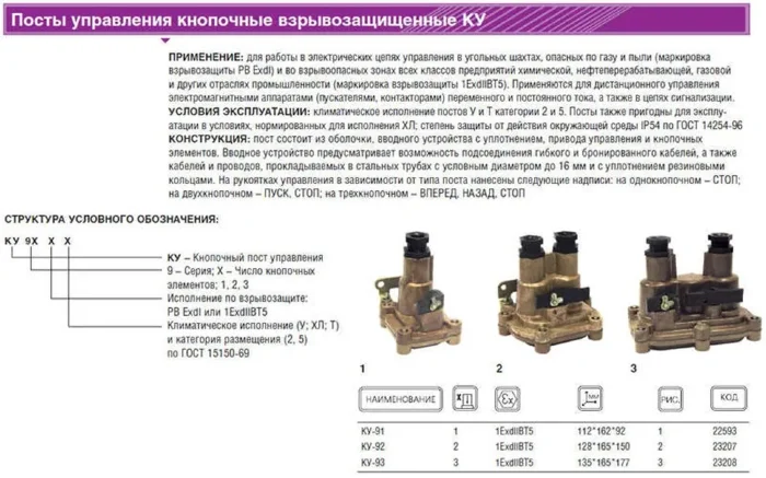 Пост кнопочный КУ-91 1Exdb IIB T5 Gb/Ex tb IIIC T95C Db-ХЛ2 ВЭЛАН