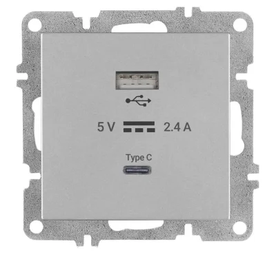 Розетка LAVIN/KAREN USB + TYPE-C механизм сер. ARVIA 50 03 2000 304