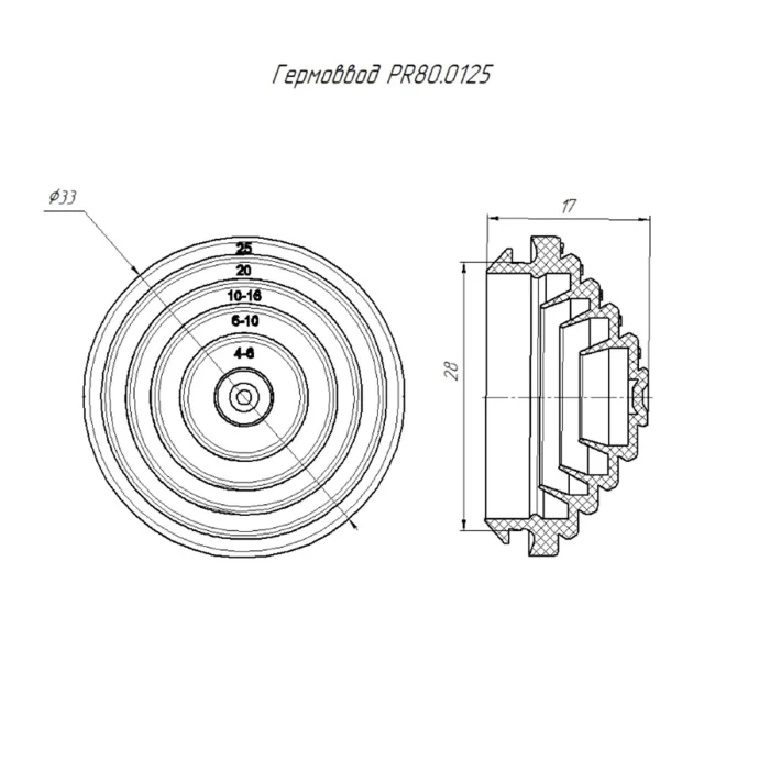 Гермоввод d25 (уп.10шт) Промрукав PR80.0125