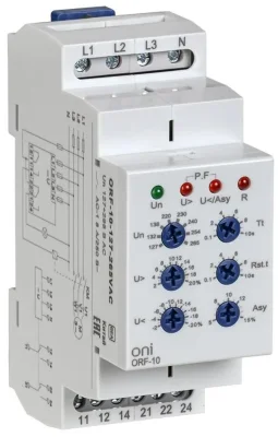 Реле фаз ORF-10 3ф 2 конт. 127-265В AC с контр. нейтр. ONI ORF-10-127-265VAC