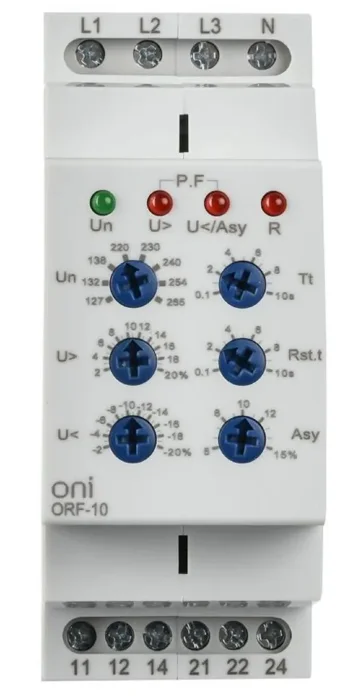 Реле фаз ORF-10 3ф 2 конт. 127-265В AC с контр. нейтр. ONI ORF-10-127-265VAC